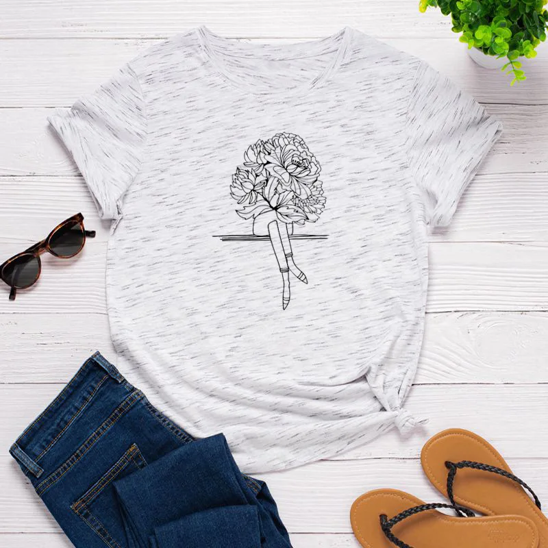 

2021 Summer Leisure Art Printed Cotton T-shirt Round Neck Short Sleeve High Quality Ladies Top