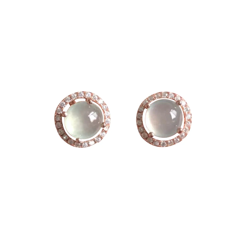 

Myanmar Natural Icy Green Jade Stud Earrings Jade Earrings Jade Earrings Women's S925 Silver Embeded Jade