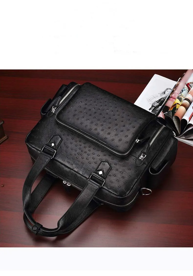 

men's ostrich skin messenger bag office bags fashion casual handbag leather bag urban travel luxury briefcase