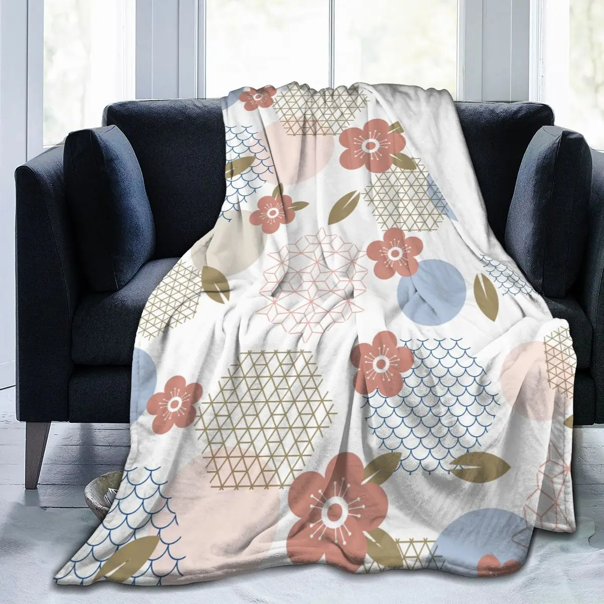 

Фланелевое Одеяло в винтажном стиле, мягкое тонкое Флисовое одеяло с геометрическим рисунком цветущей сливы, покрывало для кровати, дивана,...