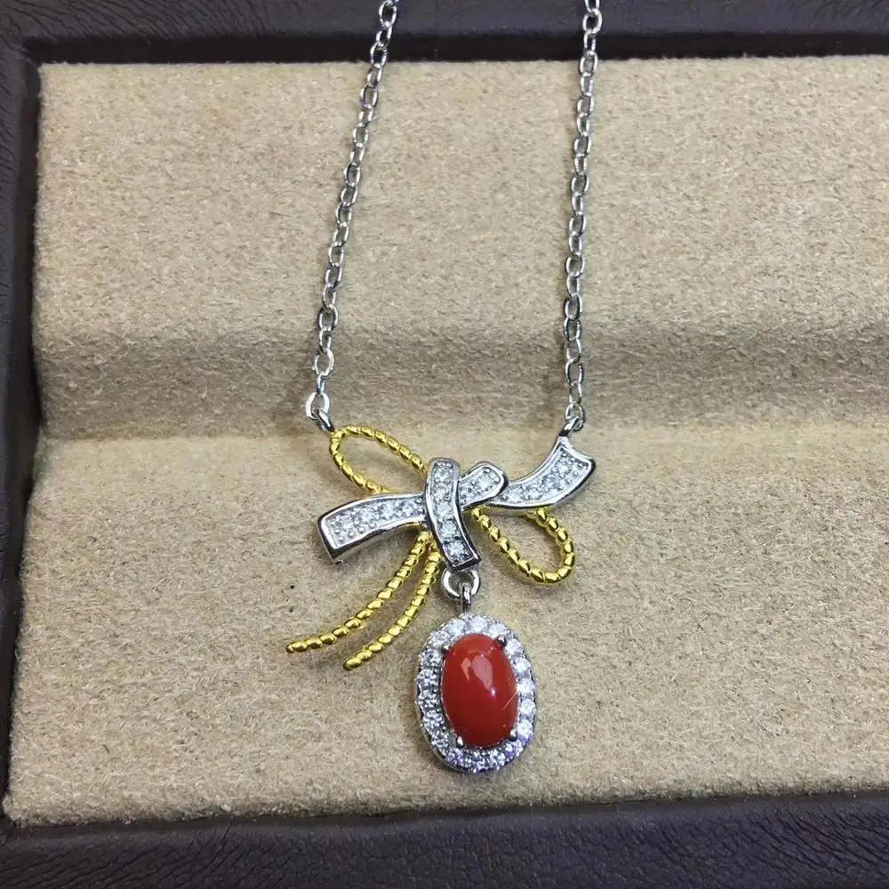 Натуральный красный коралл ожерелье S925 серебро натуральный драгоценный камень