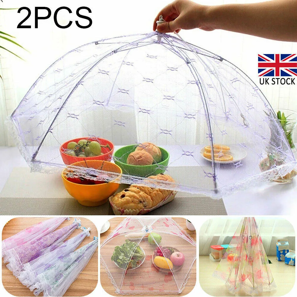 

2Pcs Collapsible Umbrella Style Food Cover Anti Mosquito Meal Cover Lace Table Home Using Food Cover Kitchen Gadgets Cooking