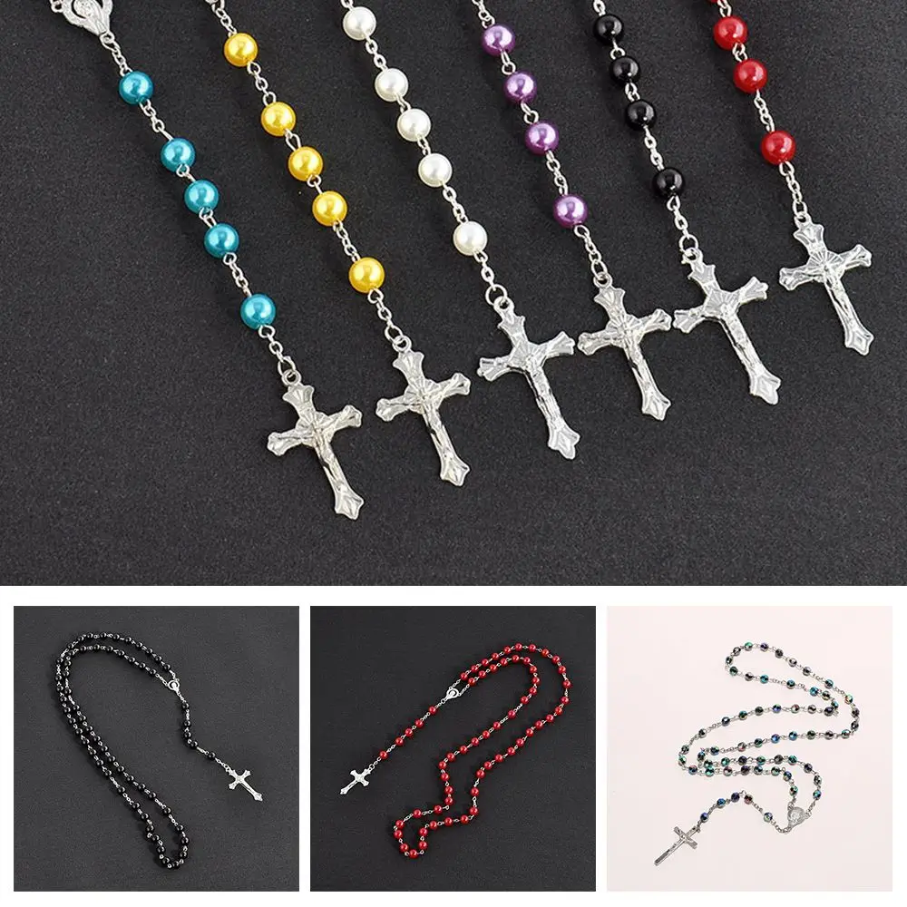 

Hot Sale Fashion Charm Cross Necklace Virgin Mary Pendant Rosary Beads Chain Vintage Necklace