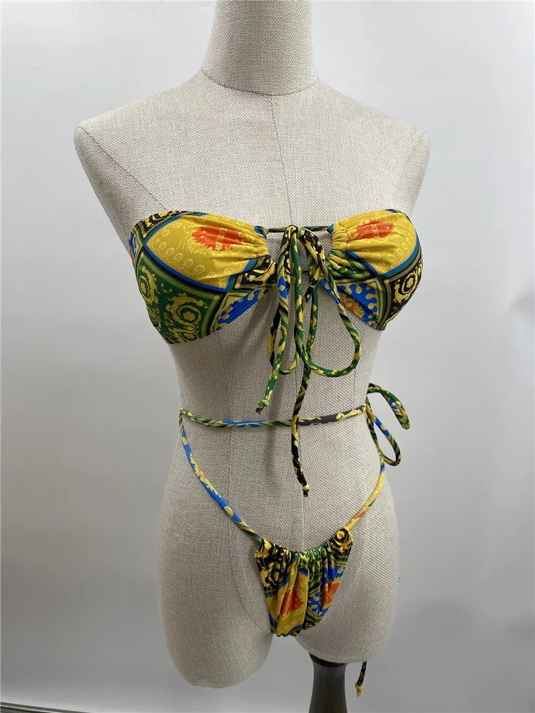 

2020 Sexy Hollow Bikinis Solid Bather Suit Bandage Push Up Swimsuit, Monikinis Two Piece low waist Thong Beachwear