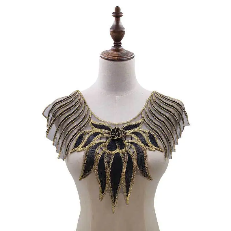 

1PCS Black Gold Venise Embroidered Guipure Lace Appliques 3d Flowers Fake Collar Trim Patch Women Dress Blouse Sewing Supplies