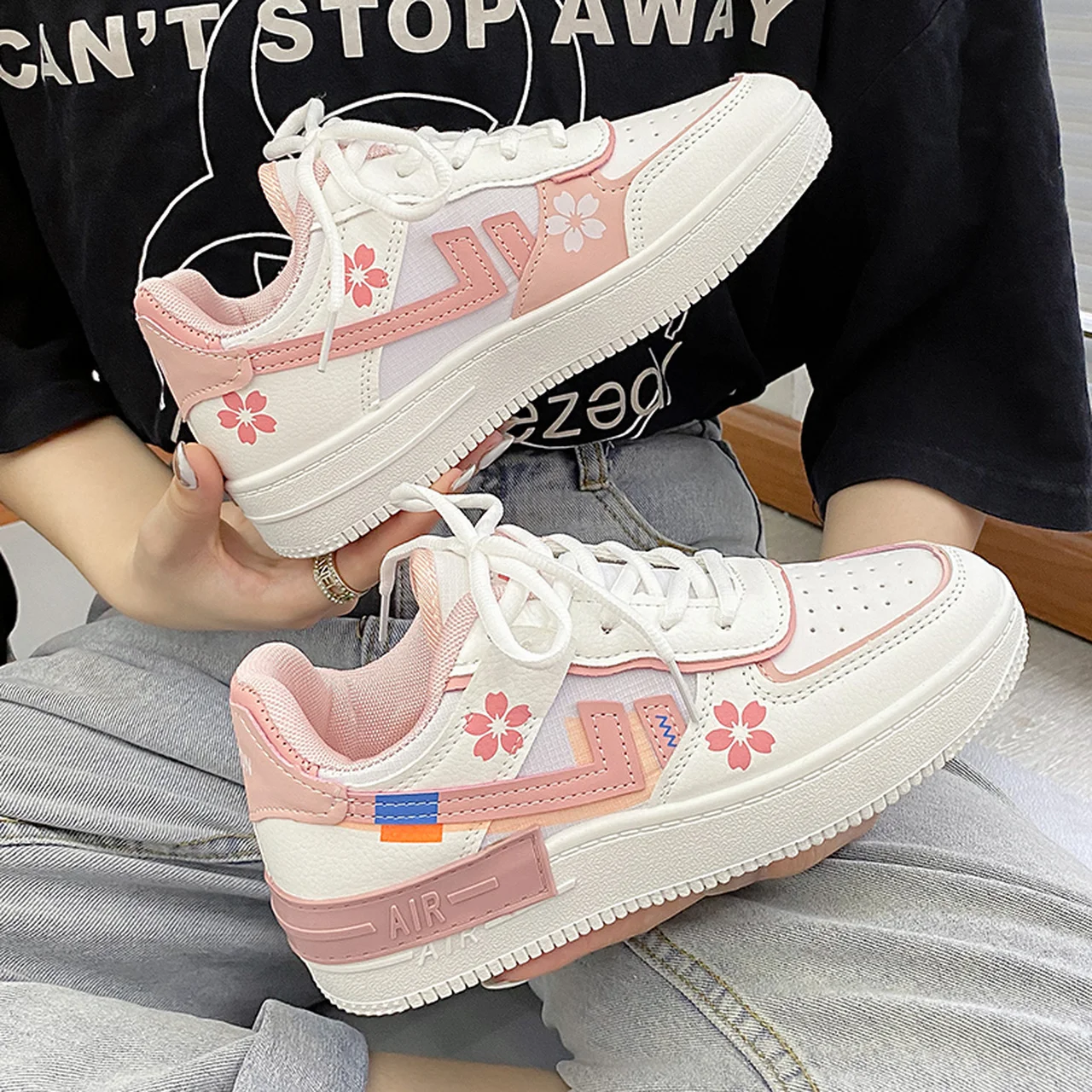 

Women's Casual Running Shoes for Breathable Platform Spring Shoes Pink spring Lace Thick bottom sports shoes ZapatillasMujer