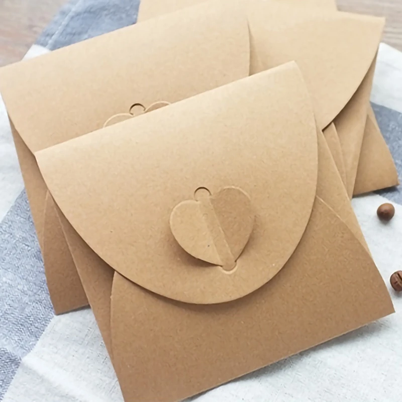50Pcs/Lot Retro Love Kraft Cd Dvd Sleeves Paper Envelopes with Heart Button for Wedding Party 13x13Cm | Канцтовары для офиса и