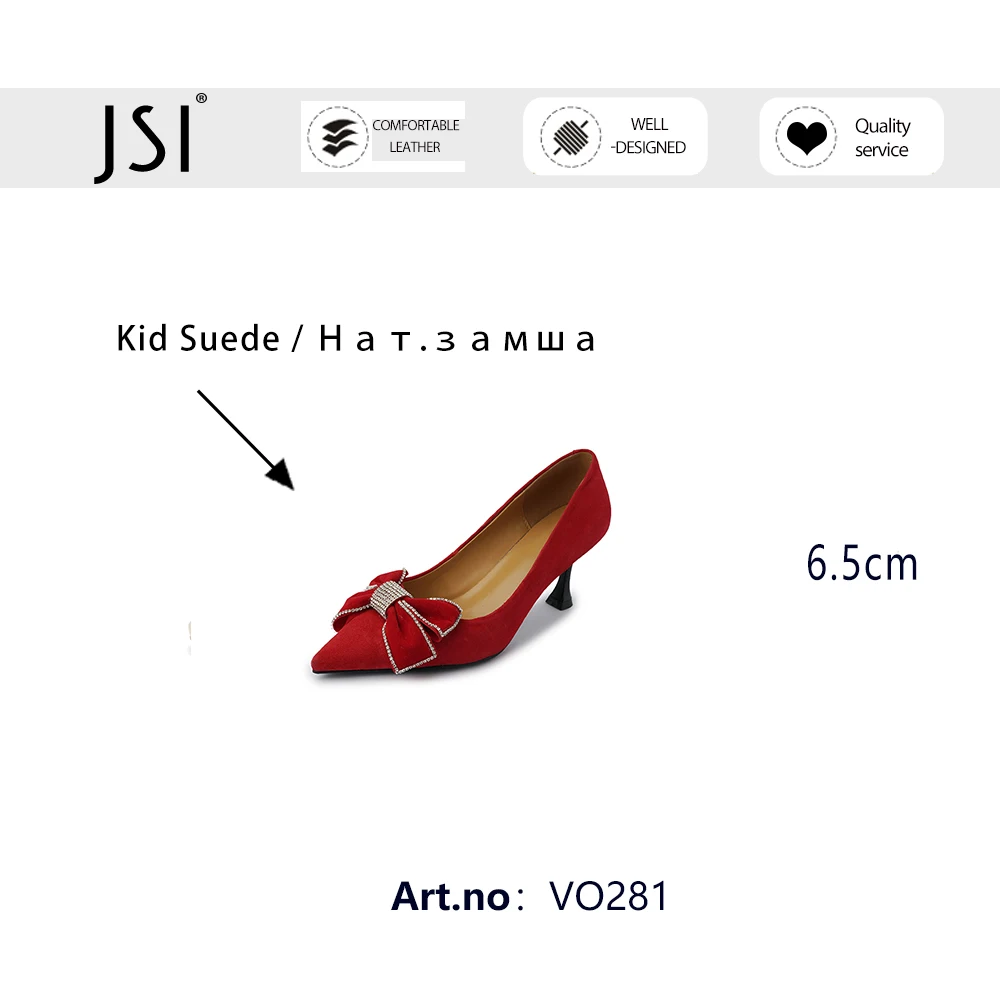 

JSI Spring Autumn Office Lady Shoes Women Heels Bling Pointed Toe Butterfly-knot Dressing Red Stylish Elegant Pumps 2021 VO281