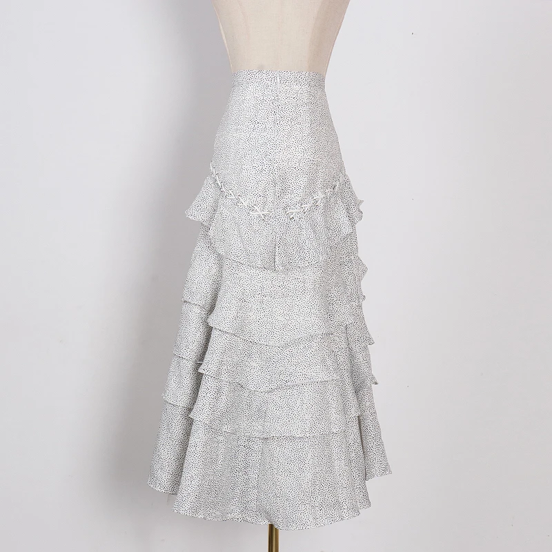 TWOTWINSTYLE Casual Wave Point Ruffle Skirts For Women High Waist Ankle Length Pleated Skirt Female 2020 Spring Clothing Fashion | Женская