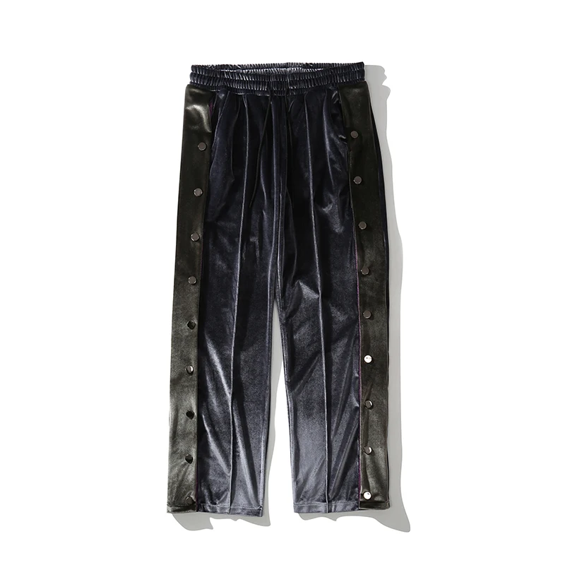 

Color Block Side Button Fleece Casual Trousers Men and Women Straight Velvet Loose Track Pants High Street Oversize Baggy Pants