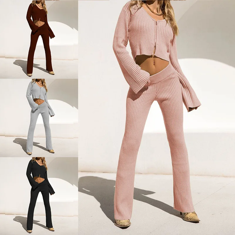 

2020 women's new long sleeve cardigan zipper casual suit om9445