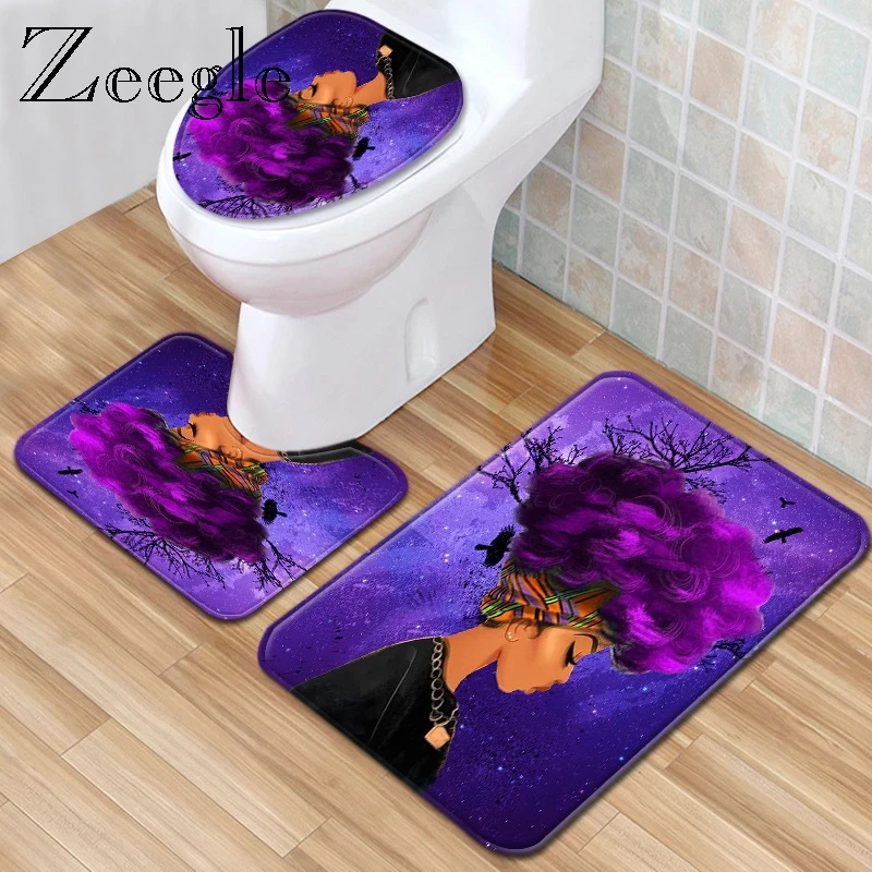 

Zeegle Bath Mat Set Polyester Shower Carpet for Bathroom Printed Africa Women Toielt Pedestal Rug Soft Foot Mat 3pcs Toilet Set
