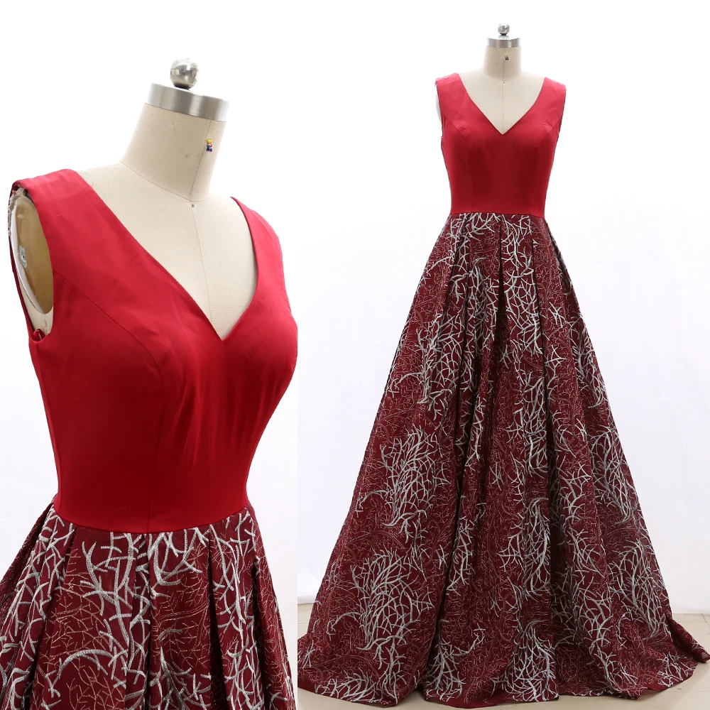 

Красное вино M элегантные женские атласные вышивка A-Line, длинное платье с цветочным узором с v-образной горловиной платья 20210222-046