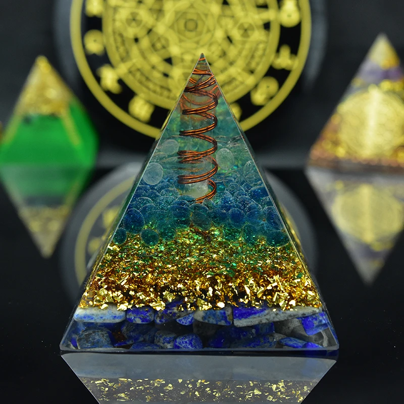 Elite Aura Crystal Orgone Pyramid Natural Stone Crystal Lapis Lazuli Orgonite Emf Protection For Chakra Healing Energy Generator