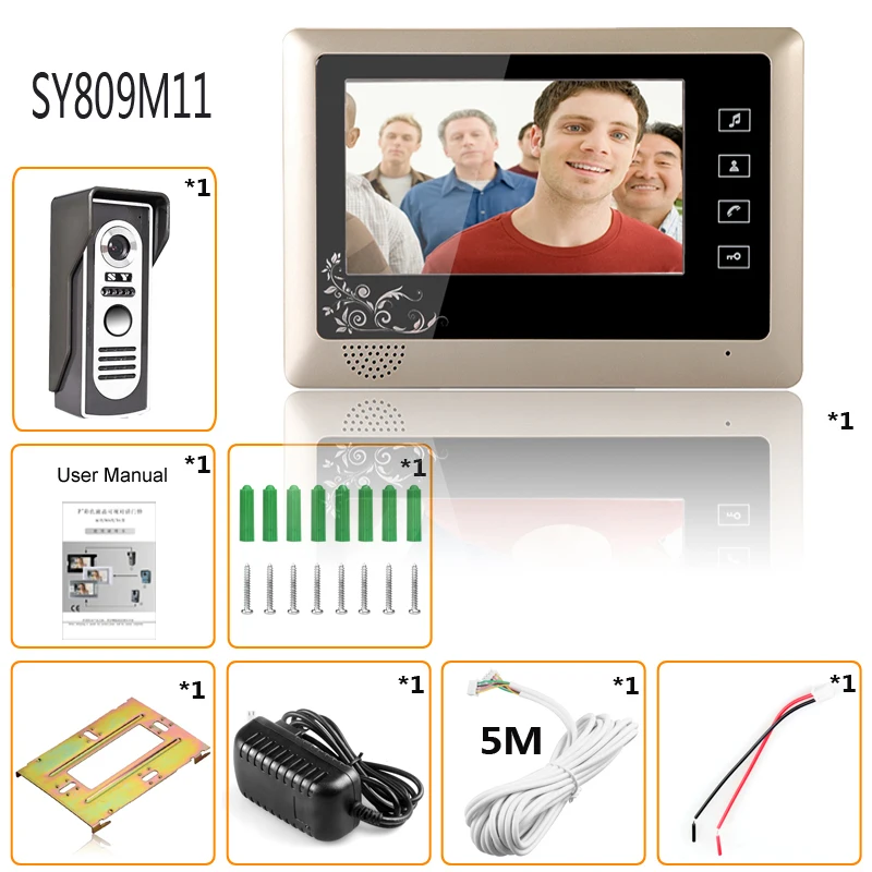 

7 Inch Video Door Phone Doorbell Intercom System Kit 1-Camera 1-Monitor Night Vision