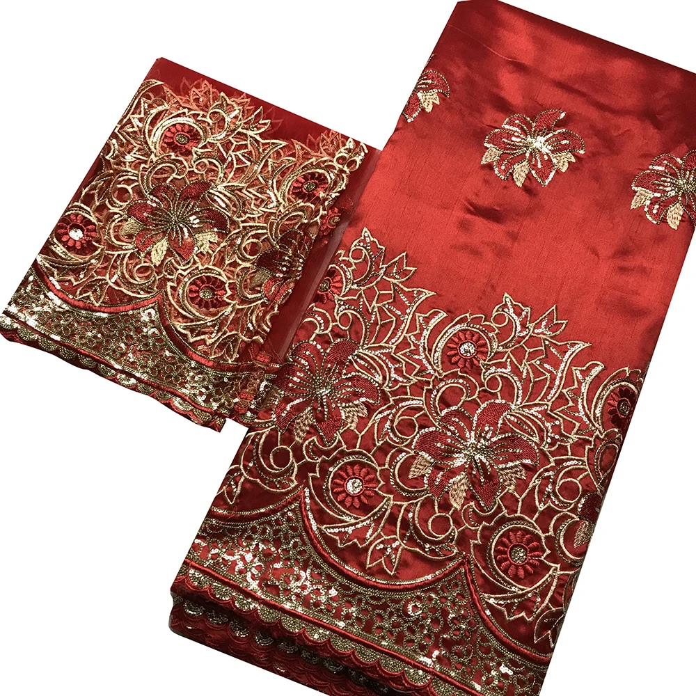 2020 новейшие африканские блестки George кружевная ткань красный шелк сырец хлопок 2