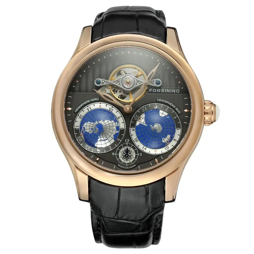 Для мужчин s часы люксовый бренд Топ FORSINING Tourbillon автоматические механические наручные часы Уникальный дизайн теллурион узор кожа