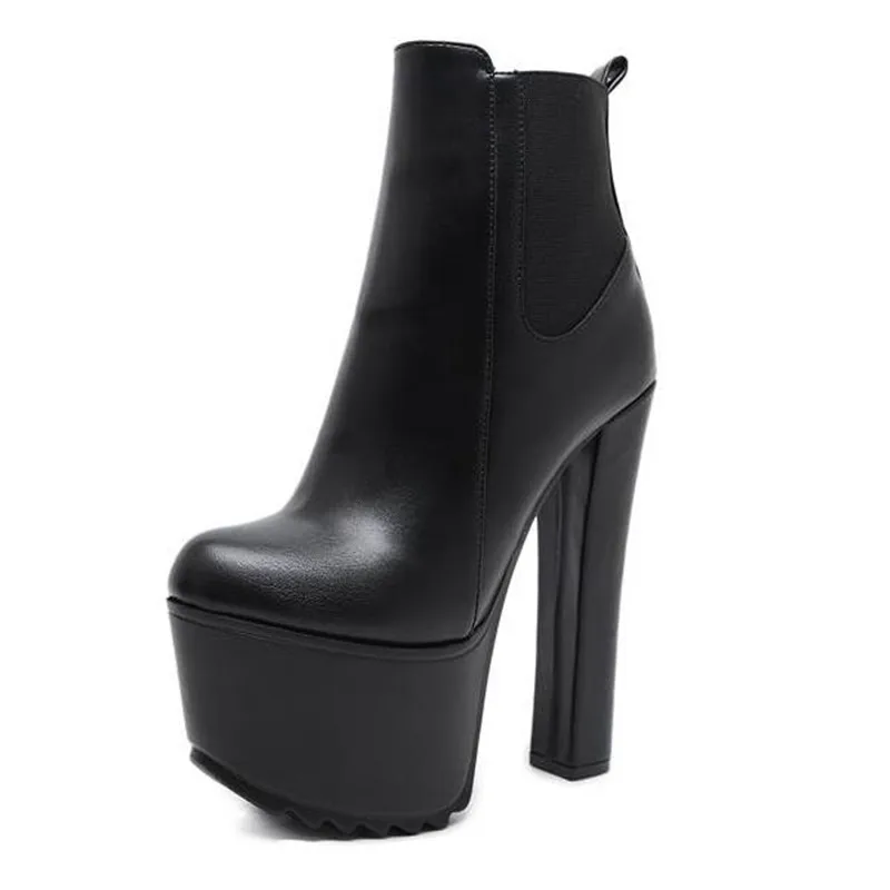 Женские ботильоны на платформе зимние ботинки Высоком толстом каблуке 16 см
