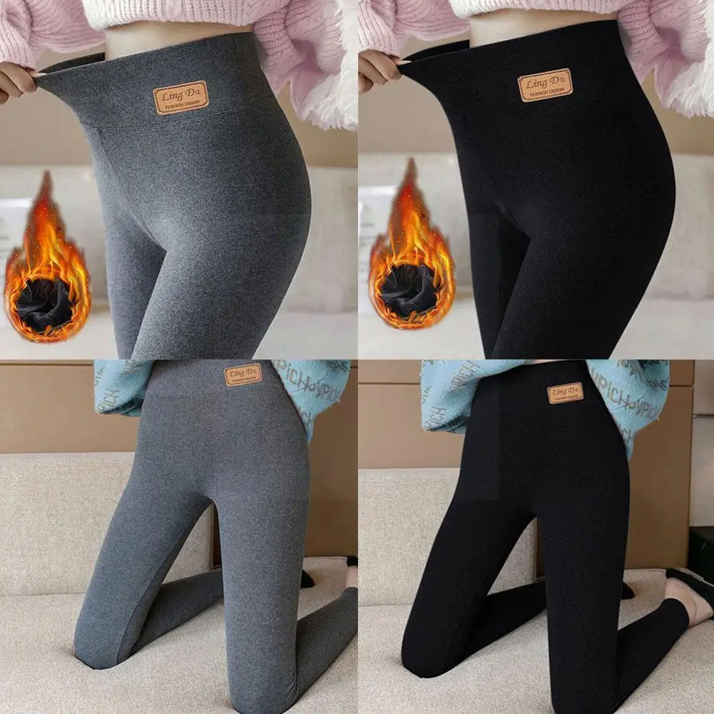 

Winter Casual Seamless Women's Leggings Cold-resistant Waist Trousers Cotton Stretchy Keep High Warm Comfortable Slimming S8j3