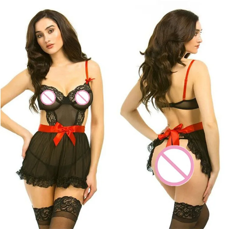 Сексуальное женское белье размера плюс сексуальное черное прозрачное платье