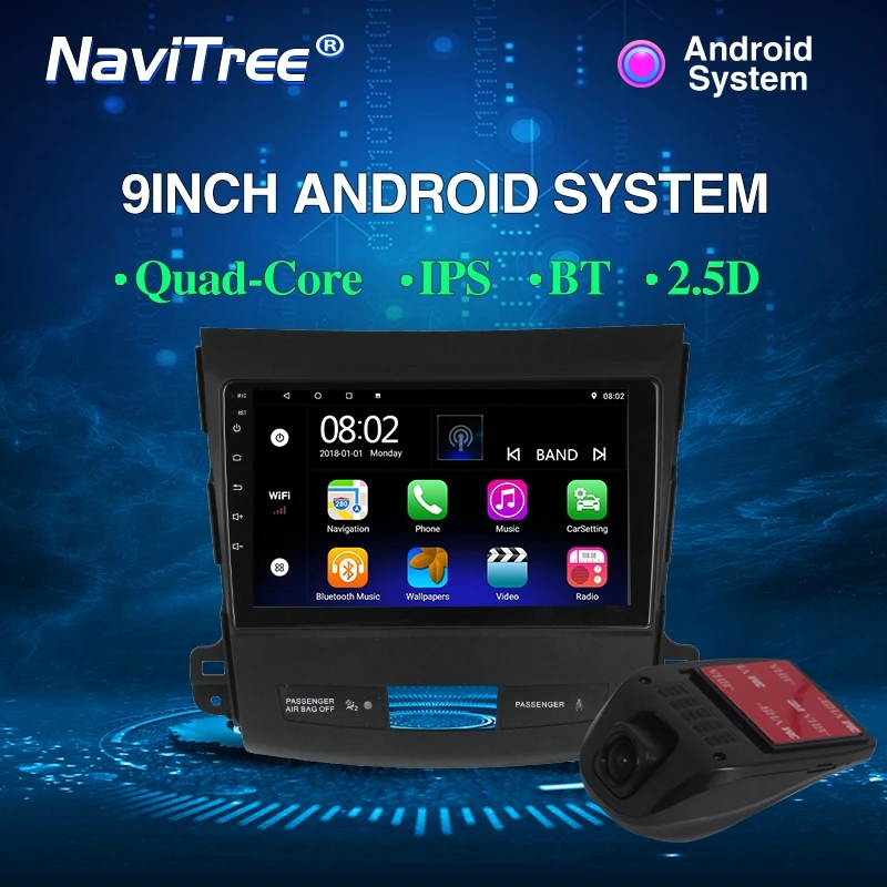 NaviTree 9 дюймов ips 1024*600 Android 9,0 автомобильный радио мультимедиа для Mitsubishi Outlander xl 2 2005-2011 bluetooth FM usb заднего вида - Цвет: DVD DVR