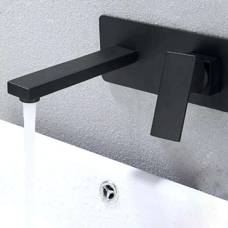

Luxury Black Bathroom Faucet in Wall Basin Faucet Basin Sink Tap Wall Mounted Copper Mixer Tap Bathtub Washstand Faucet with Emb