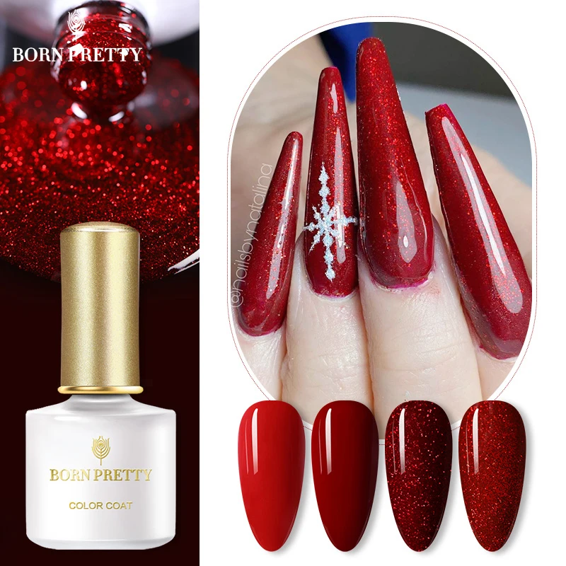 BORN PRETTY Гель лак для ногтей красный цвет новогодний Рождество 6 мл Блестки гель УФ