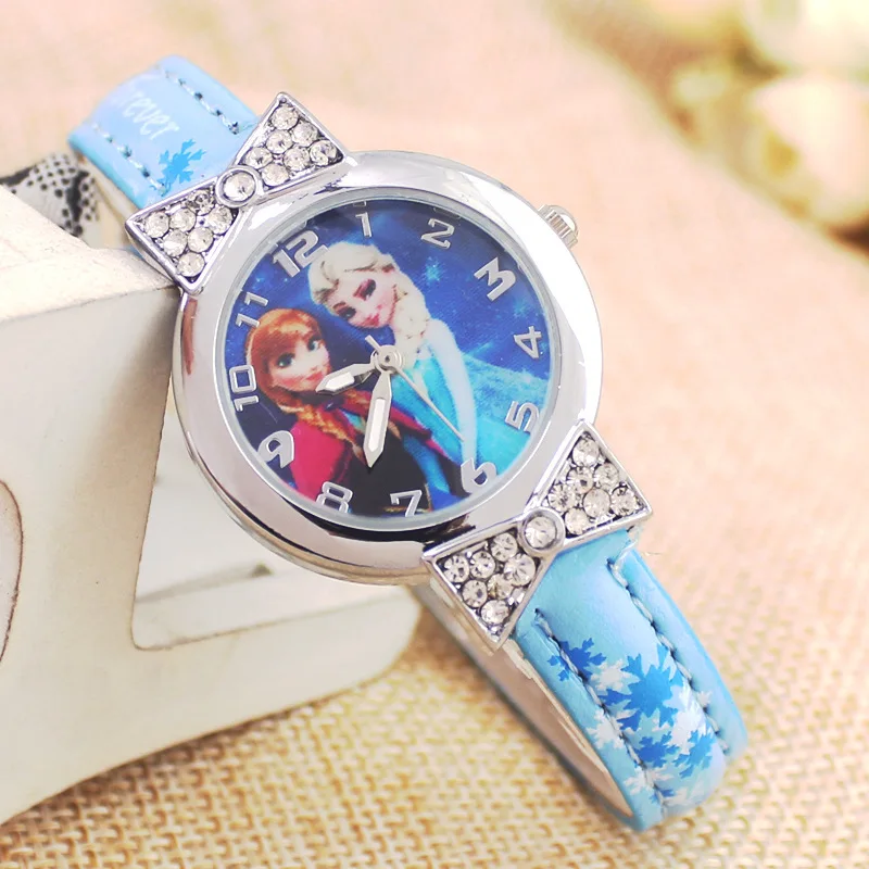 

Disney Bow Dial Frozen Elsa Anna Princess Children's Little Girl Cartoon Watch doll accessories Quartz watches Rhinestone
