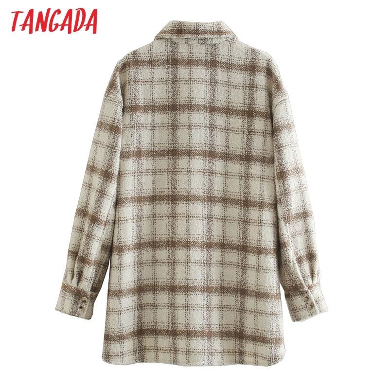 

Tangada Women Boyfriend style Plaid Thick Coats Jacket Loose Long Sleeves Pocket 2020 Ladies Elegant Coat QJ56