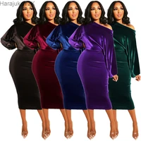 purple velvet women new 2021 spring winter off shoulder long sleeve bodycon dress office lady sexy pencil party dresses 5 colors