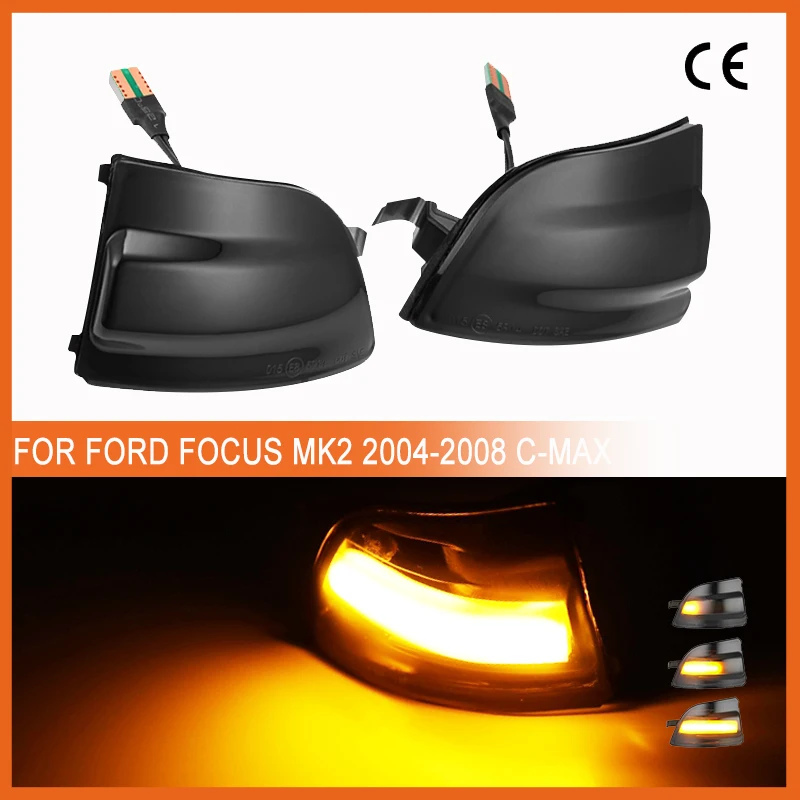 

Пара светодиодный динамический сигнал поворота светильник для Ford Focus Mk2 2004-2008 C-MAX Зеркало заднего вида стримерная лампа для Ford Focus C-MAX 2003-2007