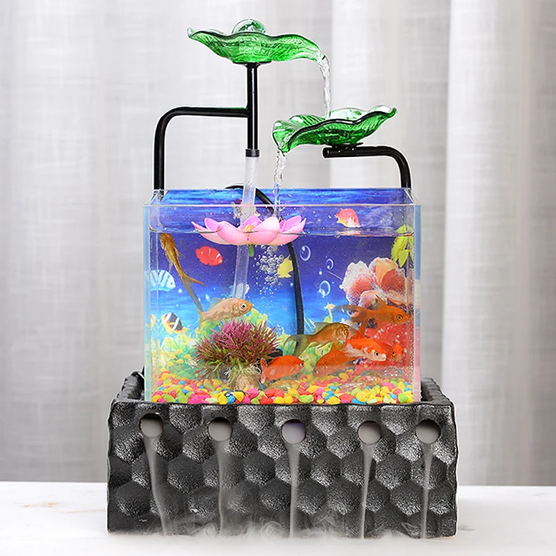 

Lucky-bring Water Fountain Tabletop Decor Resin Glass Fish Tank Watering Desk Top Water Fall Cascade office gift