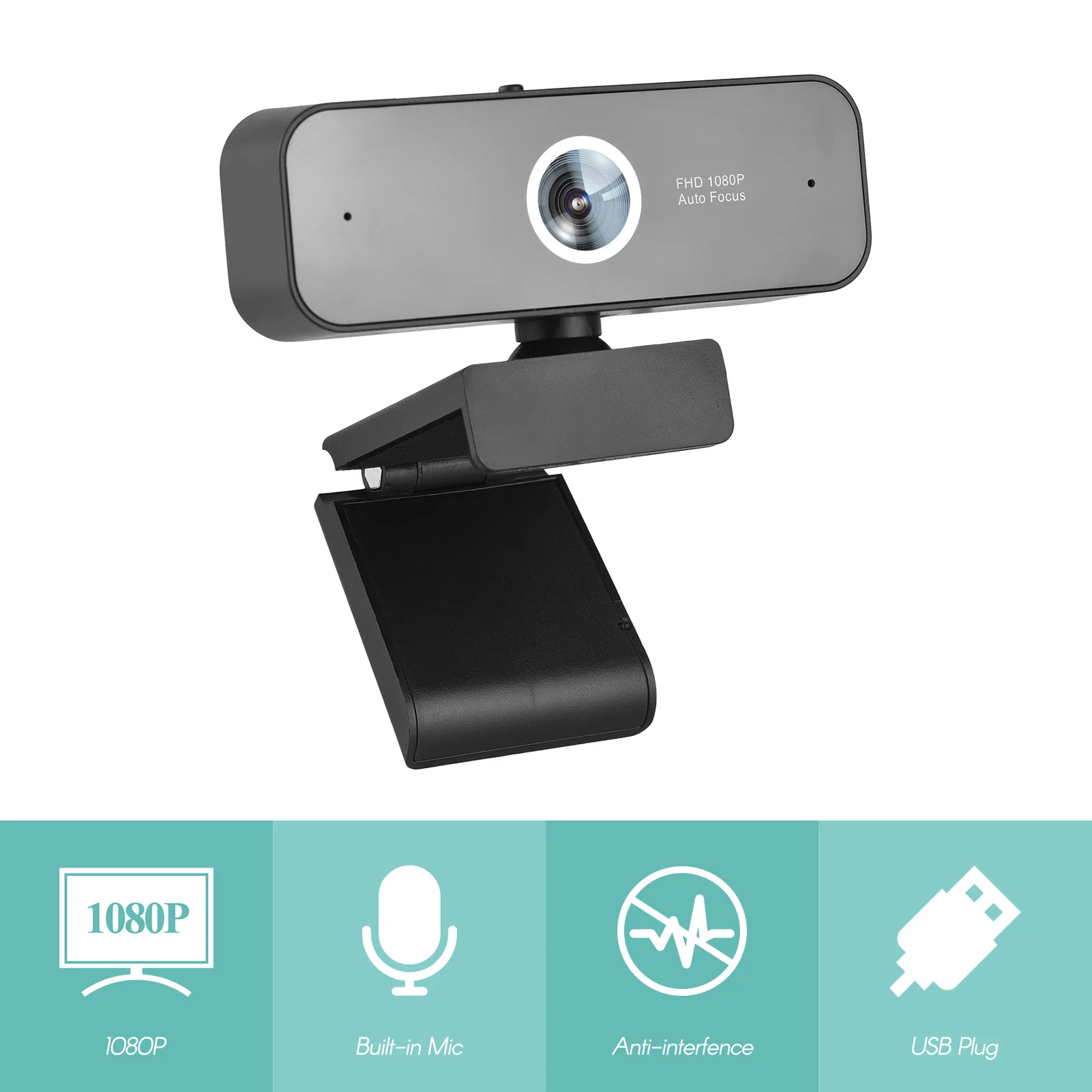 

1080P Ultra HD USB Webcam Computer mini Video Camera Conference Web Camera Fixed Focus Built-in Microphone with Lens Cover