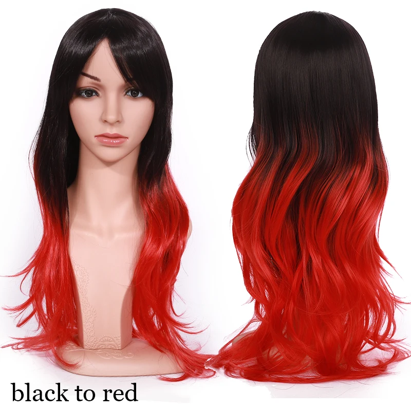 black to red S-noilite синтетические парики Омбре красный розовый фиолетовый зеленый парик длинные волнистые волосы парики косплей парик термостойкие волосы для женщин поддельные волосы - Цвет: black to red