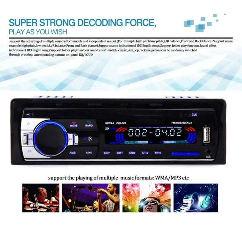 

Новый 12 В автомобильный стерео FM-радио MP3 аудиоплеер Sup порт Bluetooth 2,0 телефон с USB/SD MMC порт Автомобильная электроника в тире 1 DIN