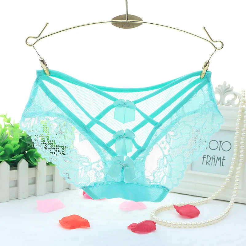 

3pcs Sexy Lace Women Panties Hollow Cross Strip Briefs Wiht Double Bows Girl Seduction Lingerie Underwear