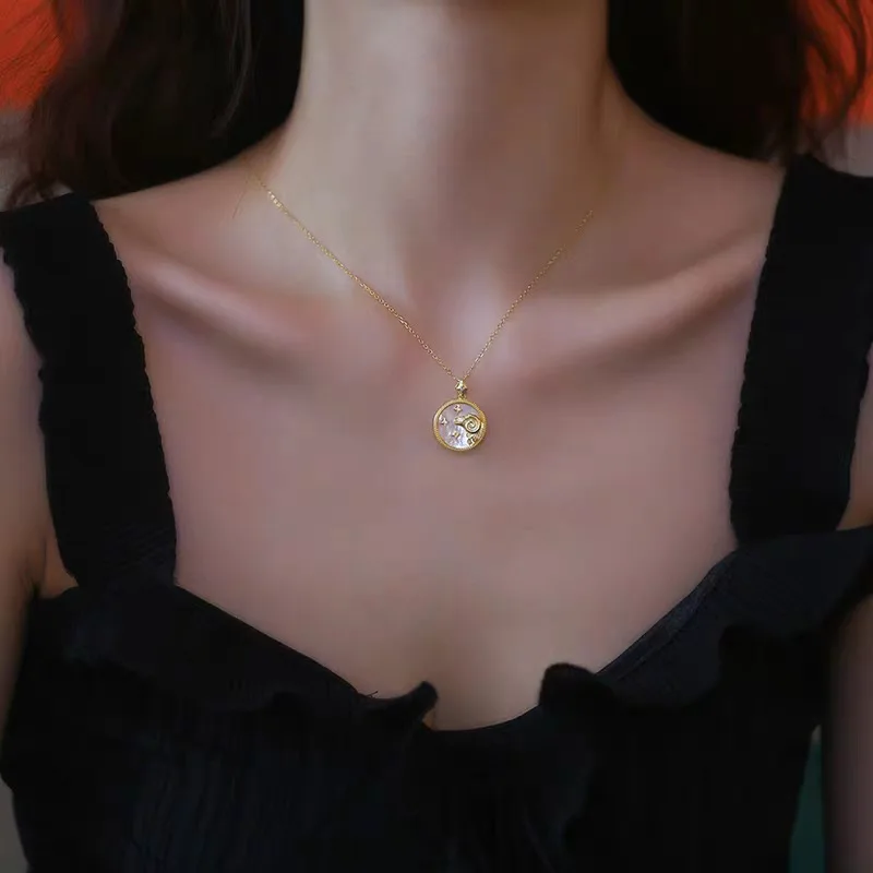 

2021 New Arrival Women Girls Jewelry S925 Silver With Natural Shell Constellation Necklace For Daily Dating Meeting Party