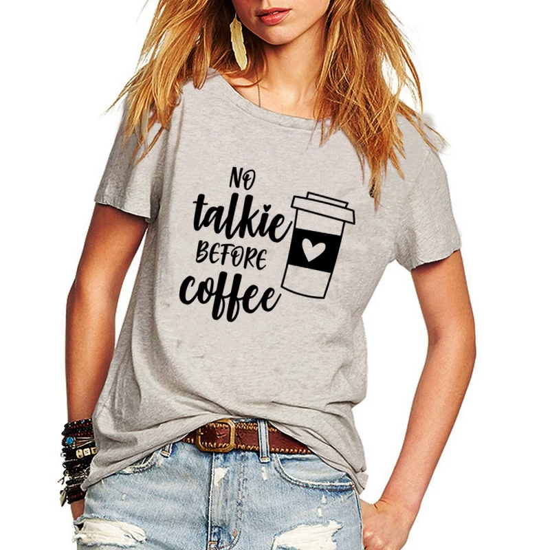 Нет рации перед кофе с буквенным принтом Футболка для женщин большие размеры