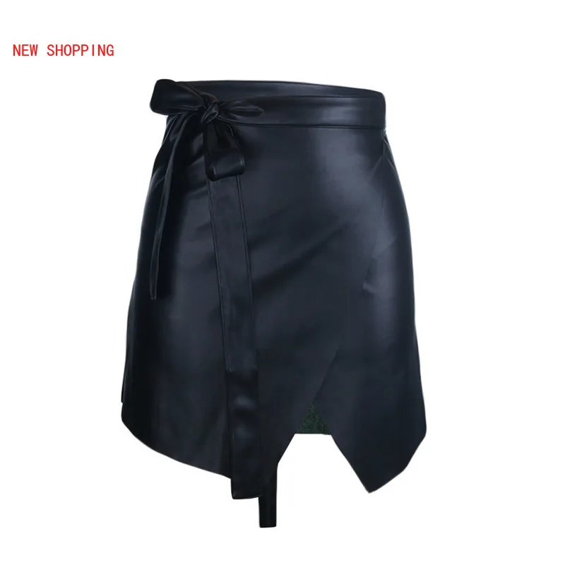 

Korean Black Bandage PU Leather Skirts Fashion A-line High Waist Slim Mini Women Skirts 2021 Ladies Casual Summer Skirts Sexy