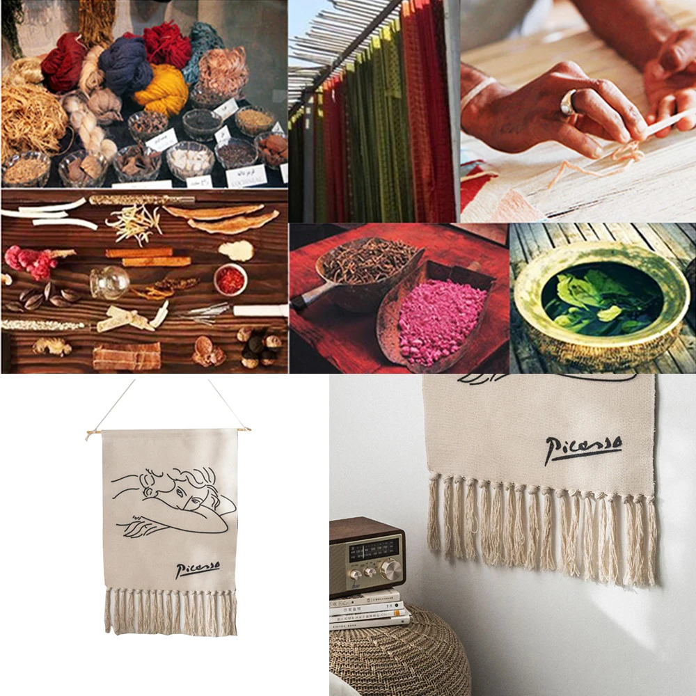 

1Pc Nordic Style Cotton Thread Woven Printing Hand-Knotted Boho Tassel Tapestry Wall Decoration Home Decoration Wall Decoration