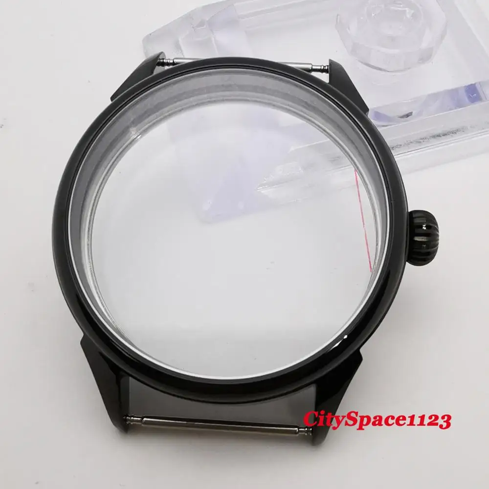 

42mm Corgeut 316l stainless steel black PVD watch case fit ETA 6498 6497 st36 hand winding movement