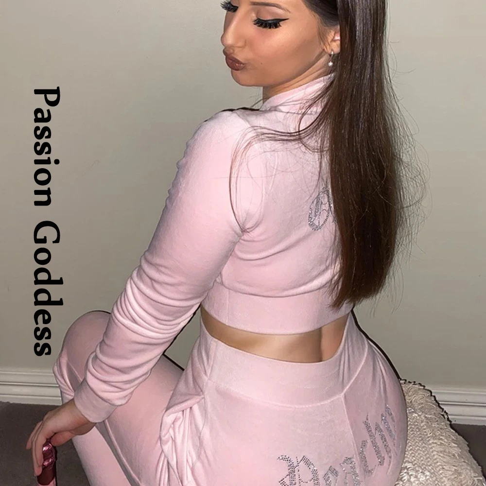 Женский комплект из 2 предметов стразы с надписями тонкие бархатные спортивные