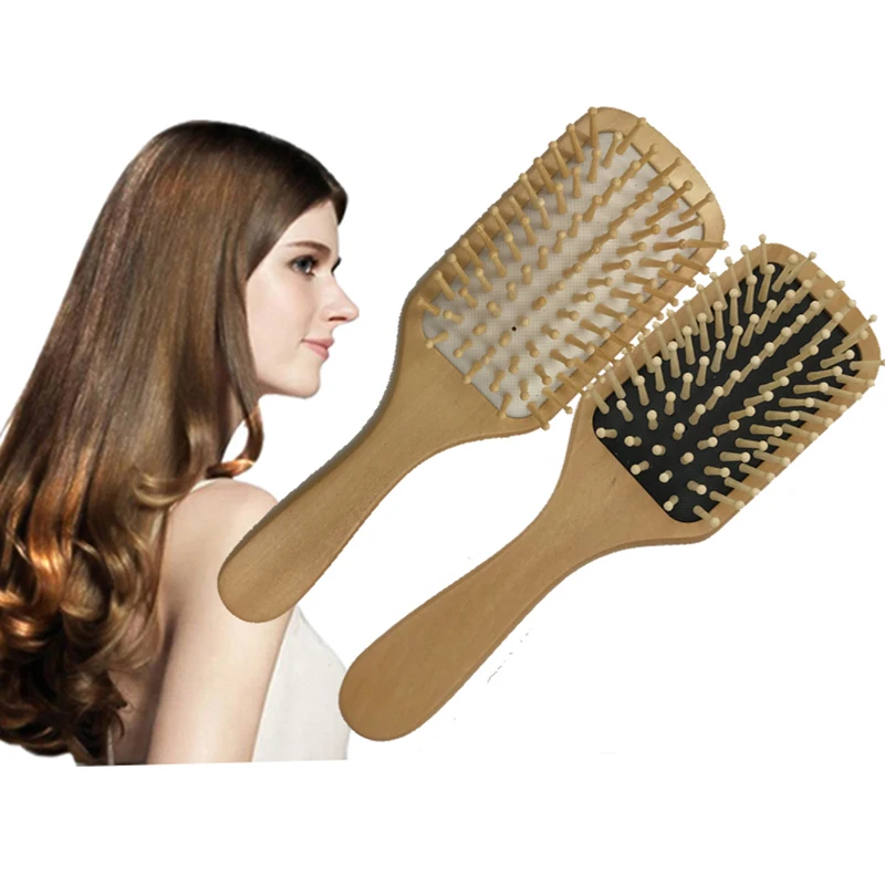 1 расческа щетка для ухода за волосами массажная деревянная модель 2 цвета