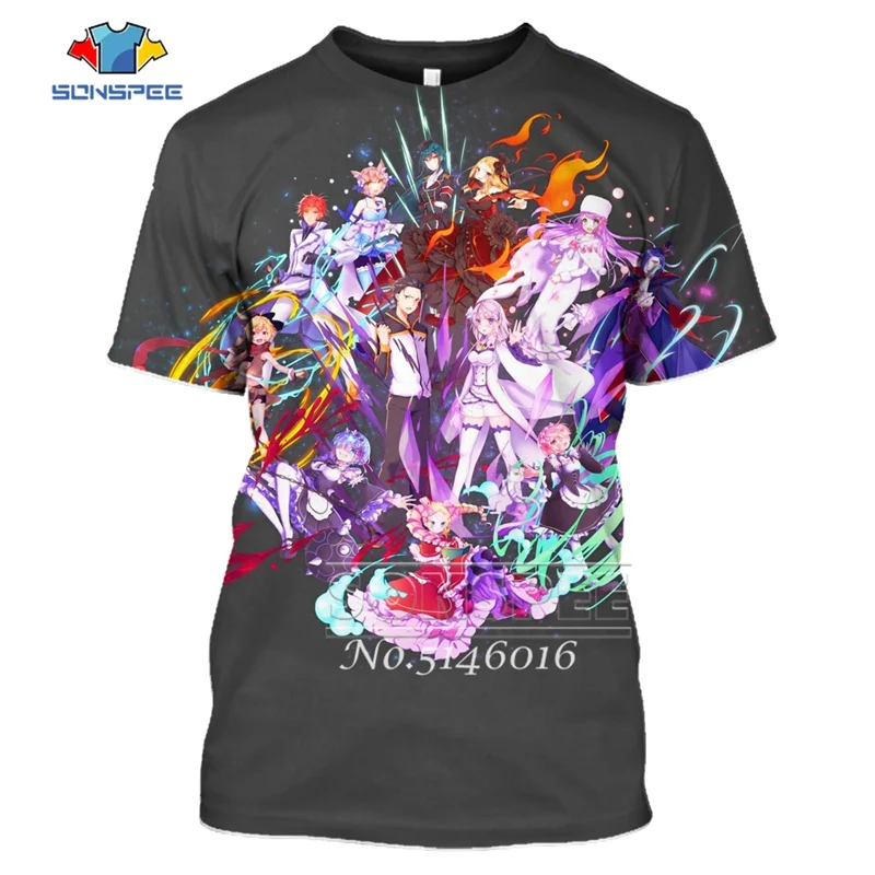 SONSPEE, 3D принт, аниме, Harajuku Re: zero, Твин Рам Рем, косплей, футболка, мужская, повседневная, летняя, унисекс, короткий рукав, футболки, топы, t445
