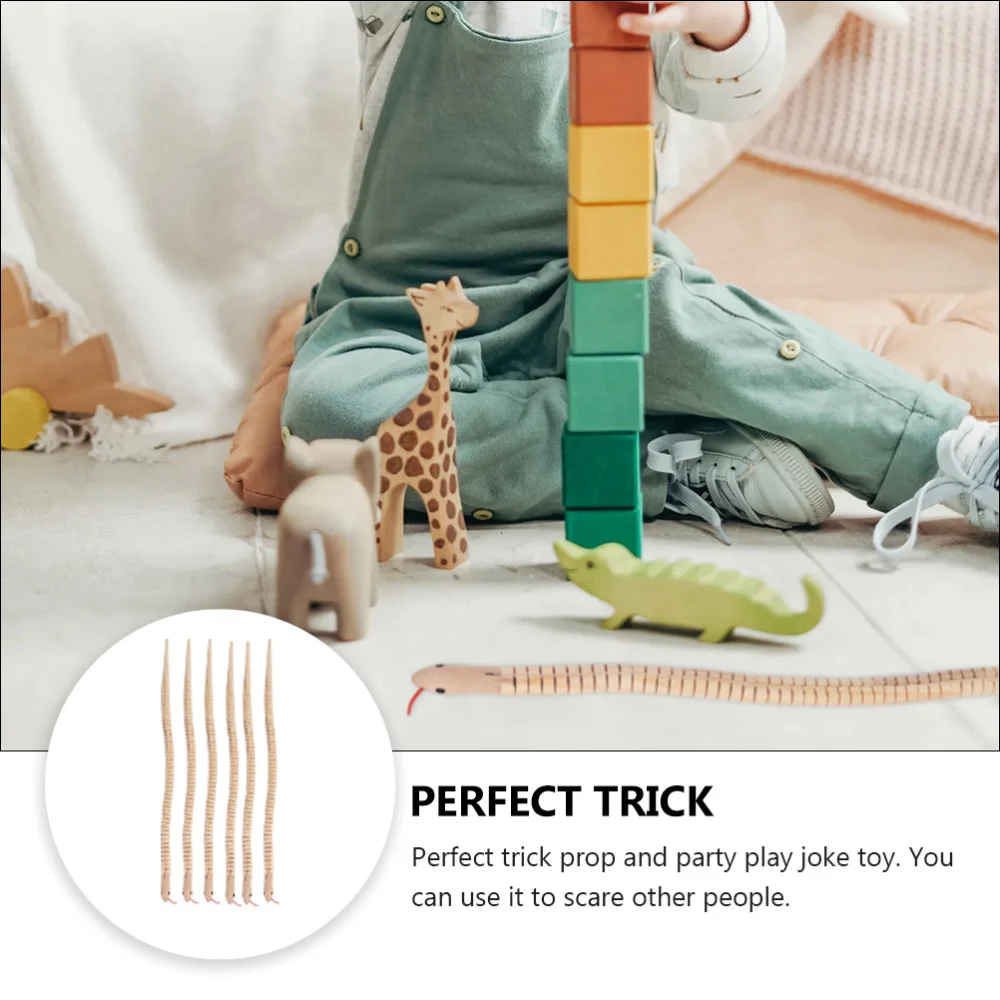 

6pcs Simulation Wooden Snake Realistic Animal Novelty Trick Props for Kids