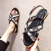 2020 fashion summer new women sandals casual buckle strap solid string bead back strap low 1cm 3cm large size high quality open
