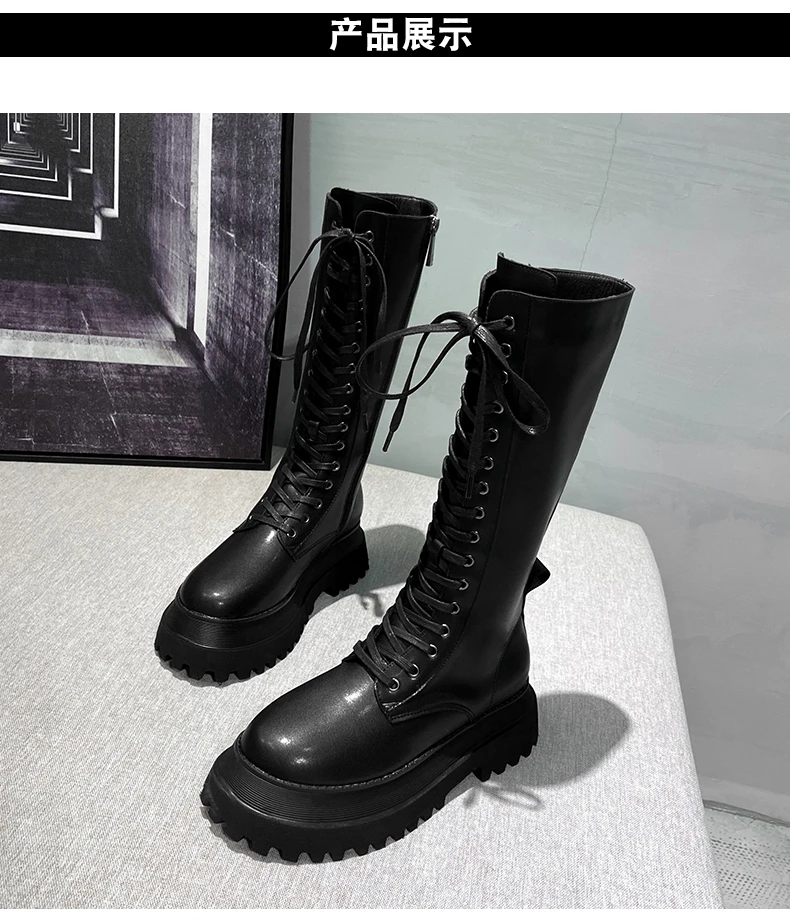 

Women Long Boots Mid Calf Shoes Chunky Heel Autumn Winter Brand Designer Chelsea Platform Boots Fashion Ladies Footwear New