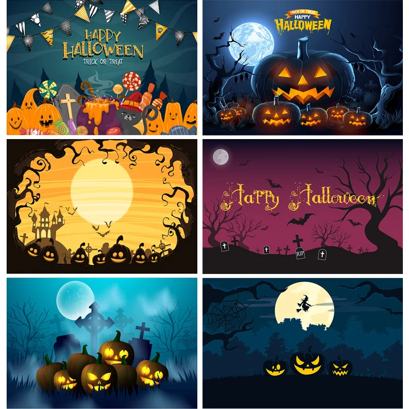 

Halloween Backdrop Tombstone Castle Pumpkin Lantern Moon Portrait Photography Background For Photo Studio Props 211013 JKL-01