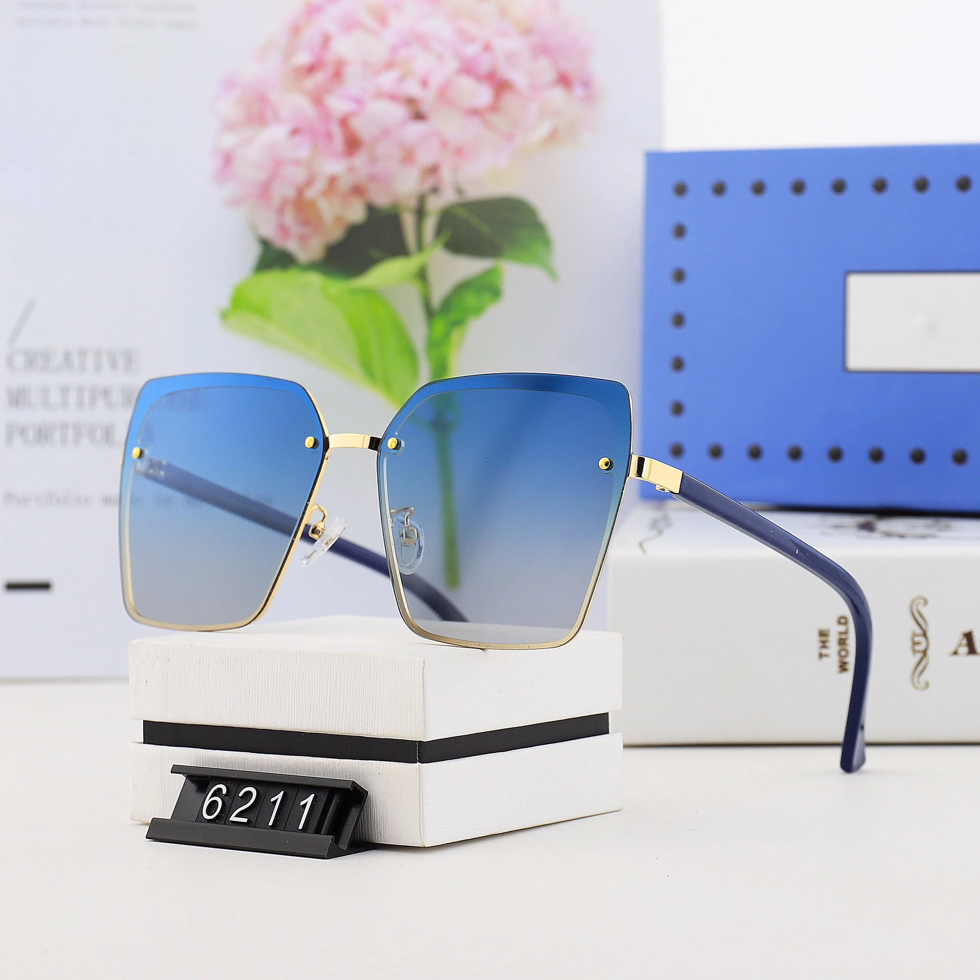

Sunglasses ladies in 2021 fashion ladies luxury high quality retro designer brand car gift glasses box women frameless big frame