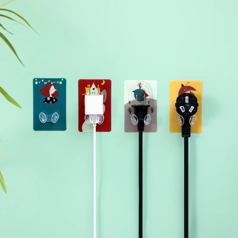 4pcs Strong Adhesive Hook Power Plug Socket Hanger Holder Wall Mounted Self Sticky Hooks Multi-function Storage | Дом и сад